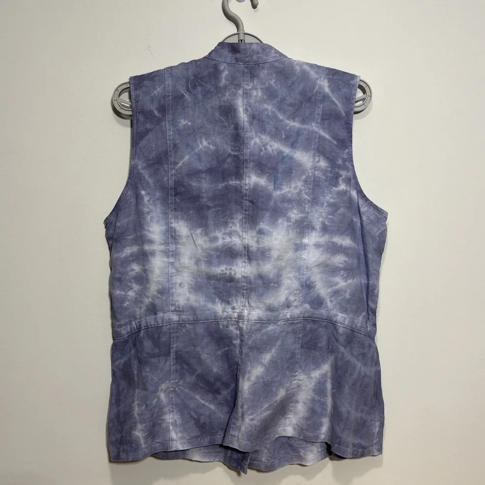 Carole Little 100% Linen Tie Dye Safari Vest Womens Size XL Button Front Pockets